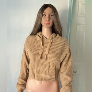 Divided Tan Cropped Hoodie Sweater